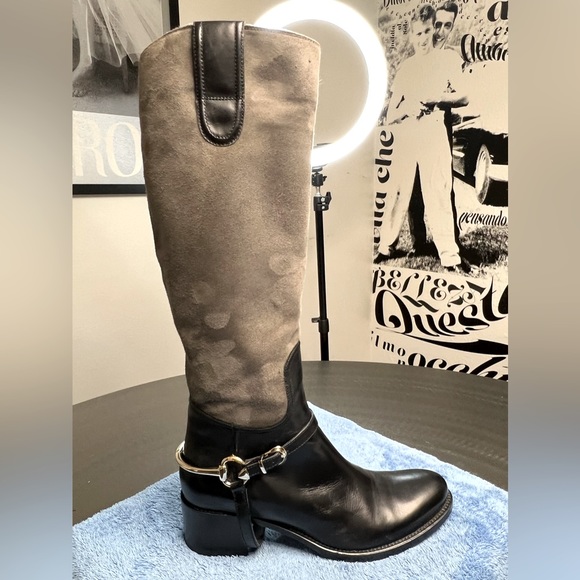 Le PePe Canoscio Fango Black leather and grey suede riding boots - Picture 6 of 16
